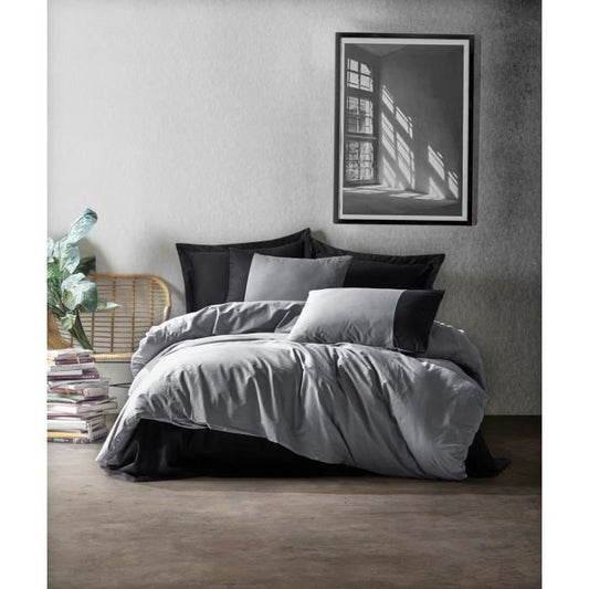Bedding set - 1 duvet cover 220 x 240 cm + 2 pillowcases 60 x 60 cm - 100% cotton - Grey