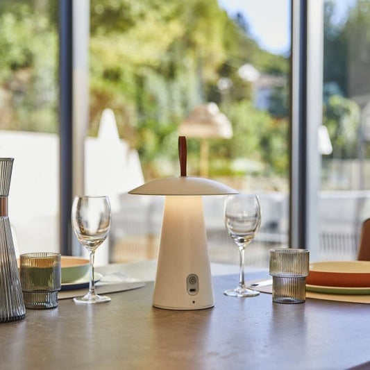 Cordless table lamp - LUMISKY - FUNGY - H29 cm - Aluminum - Leather handle - Warm white LED