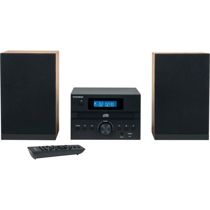 Bluetooth Micro-system - THOMSON - Wood/Black - FM/CD/MP3/USB radio, 20W RMS, FM RDS tuner, Headphone jack, Remote control, 230V power supply