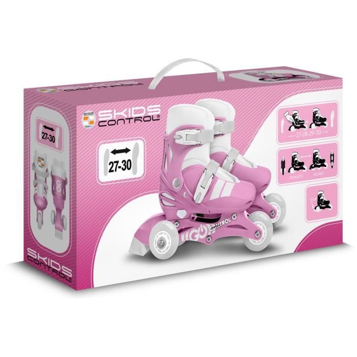 2-in-1 Inline Skates - STAMP - SKIDS CONTROL - 3 Wheels - Size 27-30 - Pink