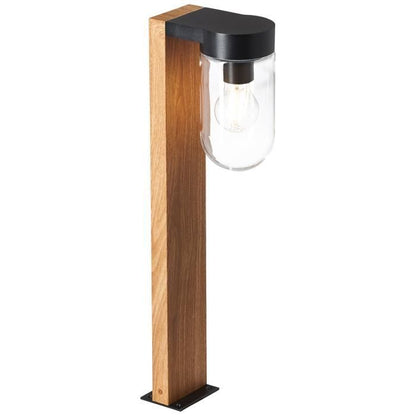 BRILLIANT - CABAR Outdoor bollard - dark wood colour/black - metal/glass E27 1x40W