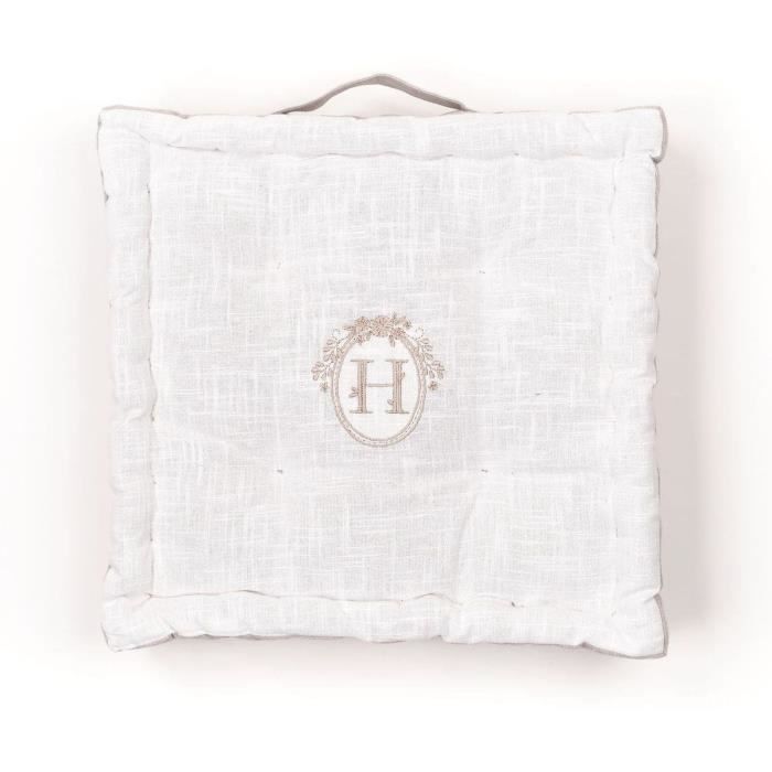 Floor cushion - TODAY - CHARME - Slub x Chambray x Berenice Embroidery - 40 x 40 x 10 cm