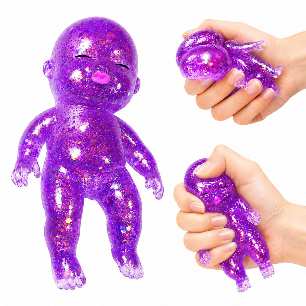 Squishy Glitter Baby 4-Inch Squeeze Toy | Purple