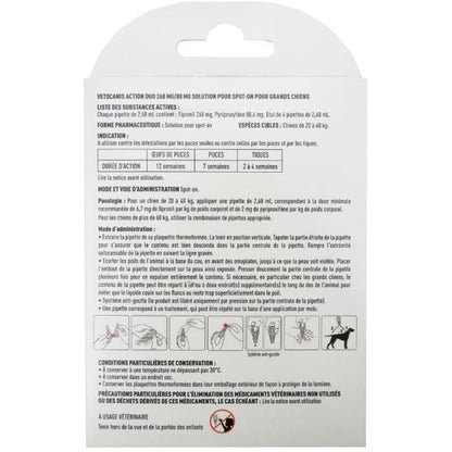 Pipettes - VETOCANIS - x4 Anti-flea and tick Duo Pipettes 268mg/80mg for Large Dogs