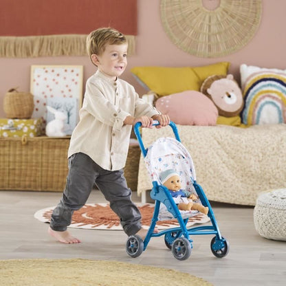 Teddy bear stroller - COROLLE - 30cm baby doll accessory - Blue - Light and easy to use