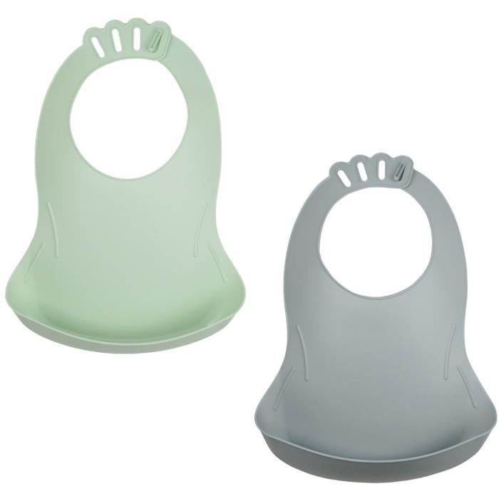 SET OF 2 CELADON GREEN BIBOU BIBS - CHARM GREY