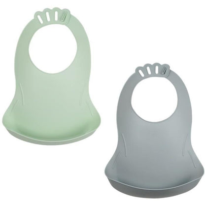 SET OF 2 CELADON GREEN BIBOU BIBS - CHARM GREY