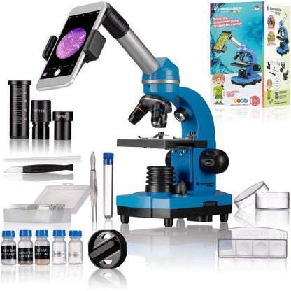 BIOLUX SEL - BRESSER JUNIOR student microscope - 40x-1600x magnification - experiment kit - blue