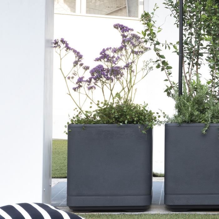 Cube Flower Pot - DEROMA- Cosmo - Anthracite - With water reserve - Casters - 38 cm