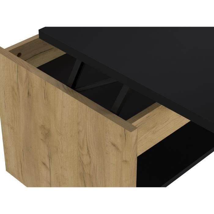 Coffee table - Chene and black decor - liftable - L 100 x D 50 x H 44 cm - Happy