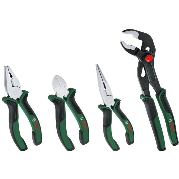 Bosch - Set of 4 pliers (precise and durable diagonal cutting, universal, long nose and multi-grip)