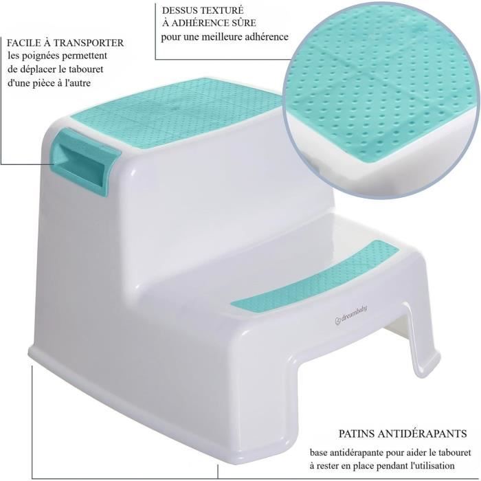 Step stool - DREAMBABY - 2 UP - Non-slip and textured - Up to 80 kg for children and adults - Aqua
