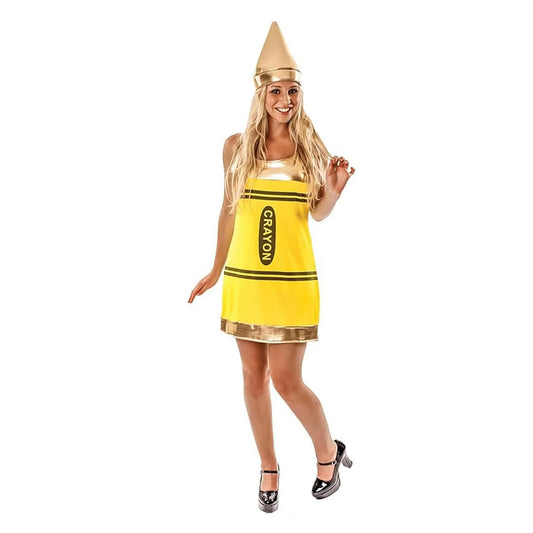 Women's Yellow Crayon Fancy Dress Costume SML,