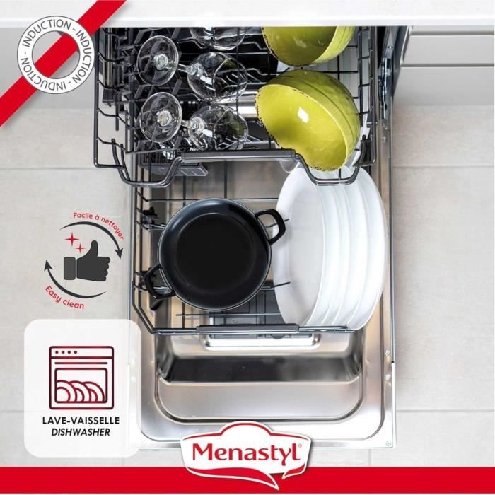 Mussel pot - MENASTYL - 3645564 - Enamelled steel - Black - 24 cm - With writing - All hobs including induction