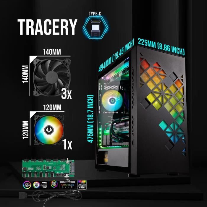 PC case without power supply - BITFENIX Tracery ARGB (Black) - Mid-tower - E-ATX format