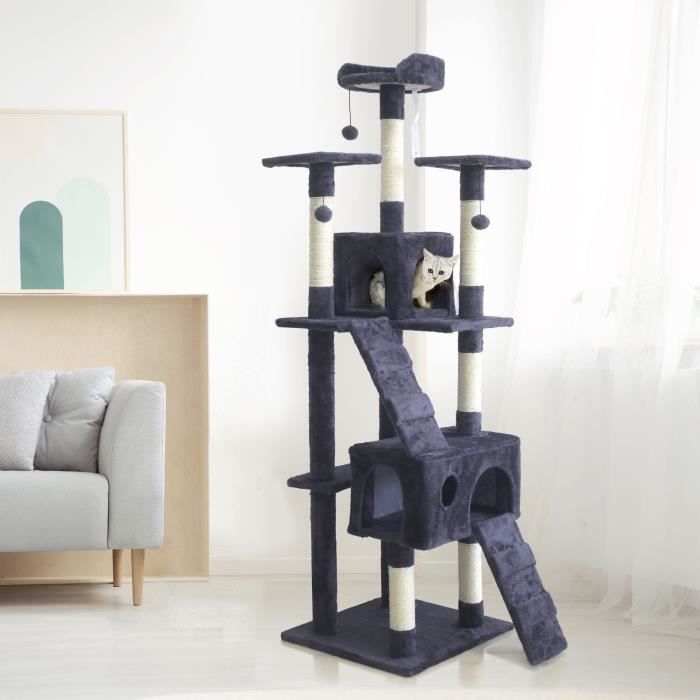 Billy cat tree 170 cm - Griffing + 2 huts - gray