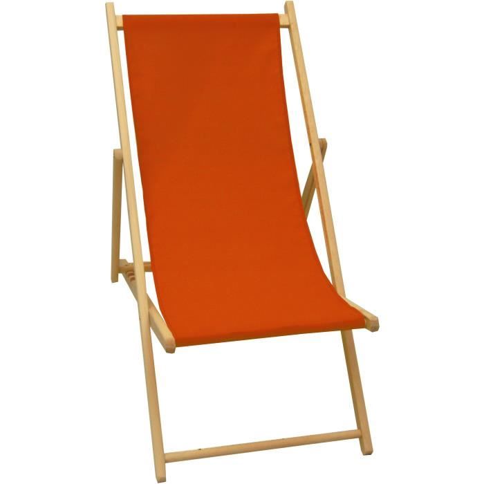 PRIVATE GARDEN - Paprika-colored wooden deck chair - Water-repellent fabric