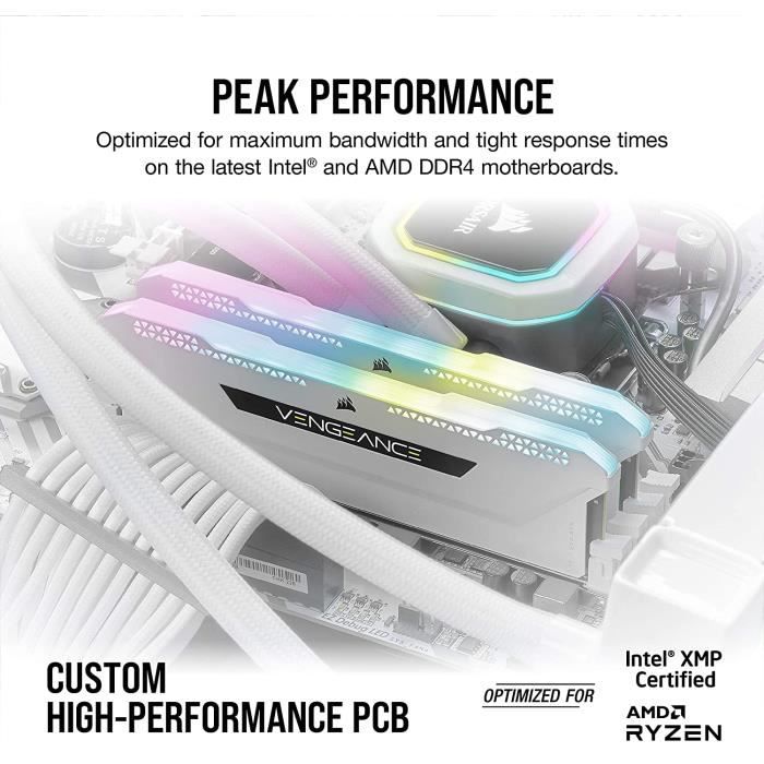 CORSAIR DDR4 PC Memory - VENGEANCE RGB PRO SL 32GB (2x16GB) - 3200Mhz - CAS 16 - White (CMH32GX4M2E3200C16W)