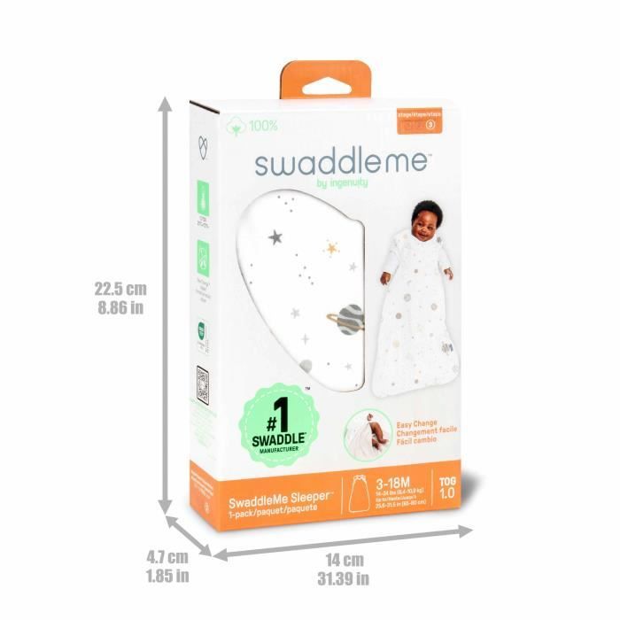 INGENUITY Swaddling Sleeping Bag, Sun Sleeping Bag, for Summer TOG 0.5, Adjustable from 3 to 18 months, Oeko-Tex certified