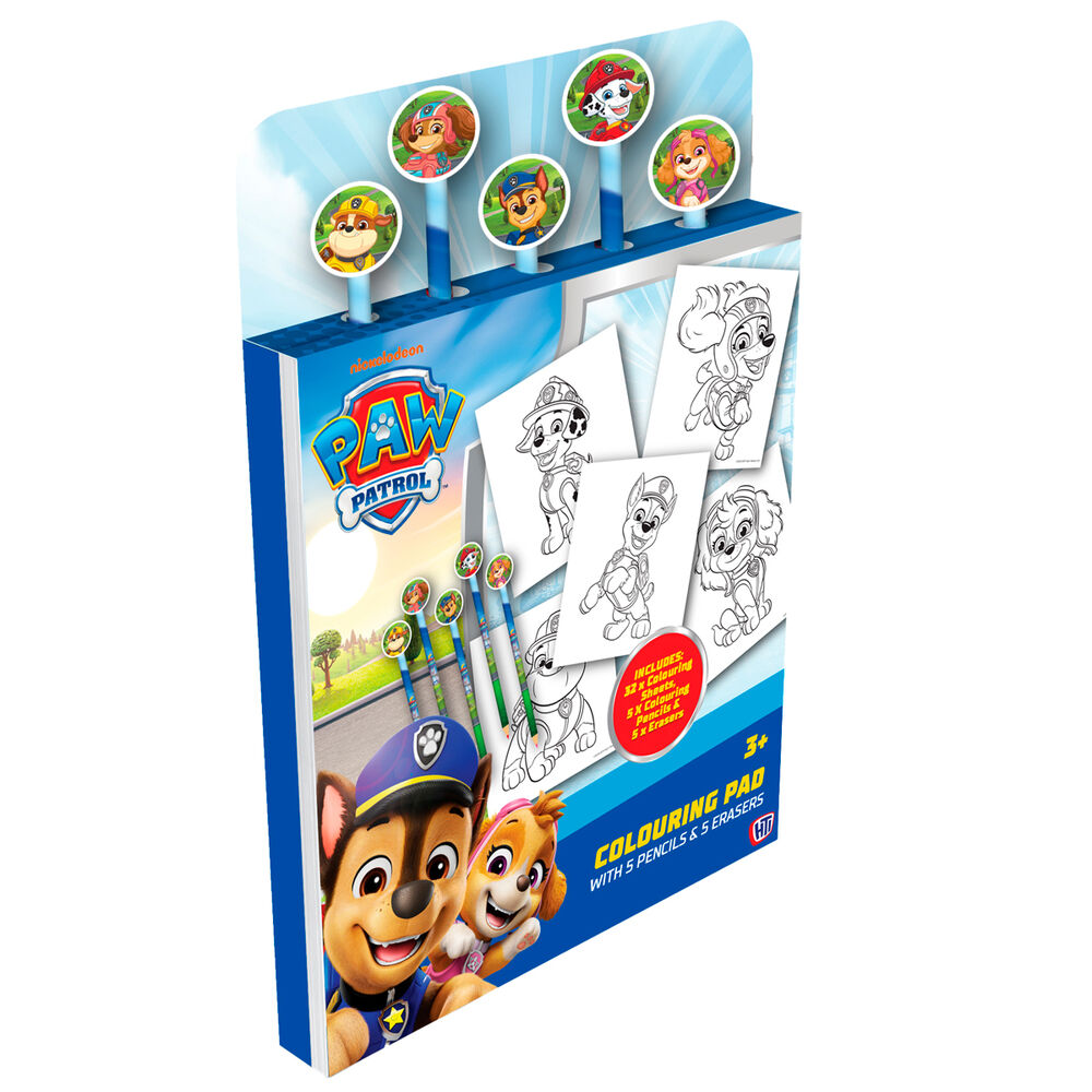 Paw Patrol colouring book with pencils and erasers