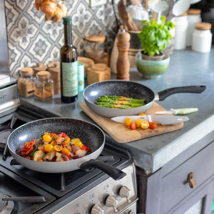 Set of 2 stone effect pans - Livoo - MEN124GR - Grey