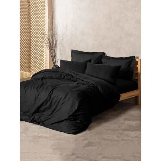 Bedding set - 1 duvet cover 220 x 240 cm + 2 pillowcases 60 x 60 cm - 100% cotton - Black
