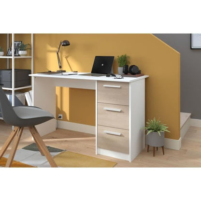 Office essential Parisot 3 drawers - Chene and white decor - L 121.2 x D 55 x H 74.5 cm - Made in France