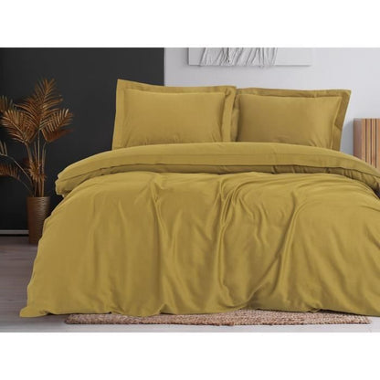 Bedding set - 1 duvet cover 220 x 240 cm + 2 pillowcases 60 x 60 cm - 100% cotton satin - Mustard