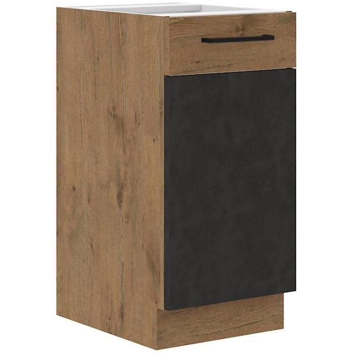 ROCK base unit - Melamine with lancelot oak and matera gray decor - 1 door - L40 x H82 cm
