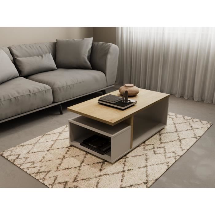 ACCESS rectangular coffee table - 3 Niches - Hamilton oak and white decor - L 91.8 x D 50 x H 36 cm - DEMEYERE
