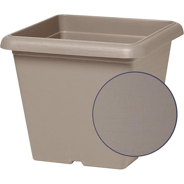 Square flower pot - GARDEN ID - Teramo Taupe - 40 x 35 cm - Scratch resistant - Stone effect - With holes