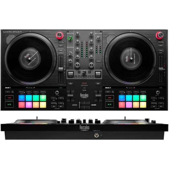 HERCULES DJCONTROL INPULSE T7 - Black motorized DJ controller with two decks