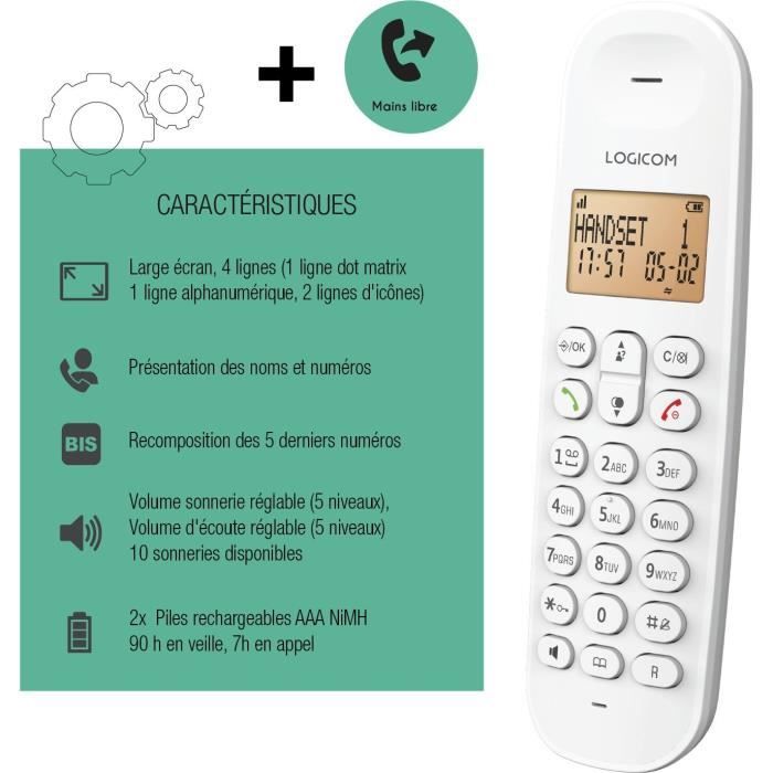 Cordless landline telephone - LOGICOM - DECT ILOA 150 SOLO - White - Without answering machine