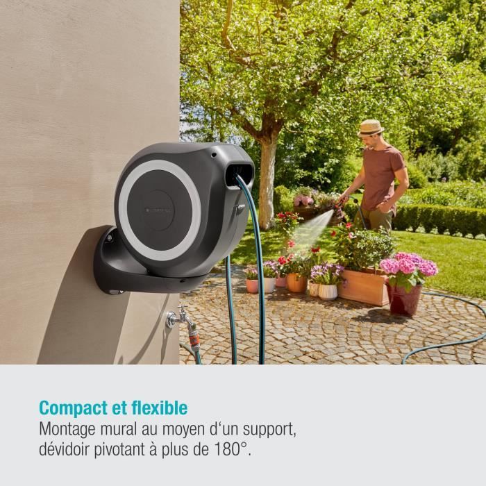 GARDENA Wall-mounted automatic hose reel RollUp M 20 m with white border