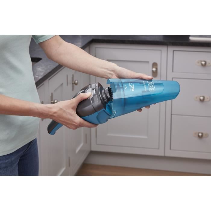 BLACK + DECKER WDC215WA-QW - Hand vacuum cleaner - Dustbuster Lithium Water and dust 7.2V - LED indicator - Blue