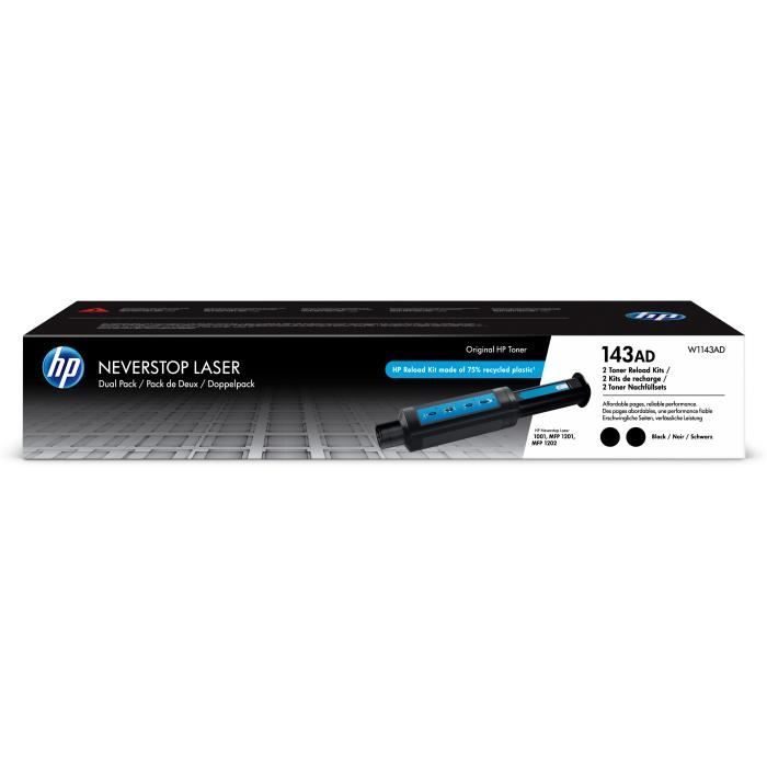 HP 143A Pack of 2 Genuine Neverstop Black Toner Refill Kit (W1143AD), for HP Neverstop 1000/1200 series