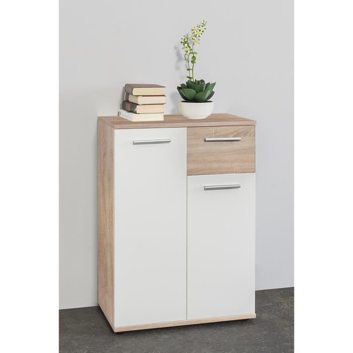 Jacky Small Buffet Storage Cabinet - Matted White and Sonoma Chene - Classic - L 60 cm