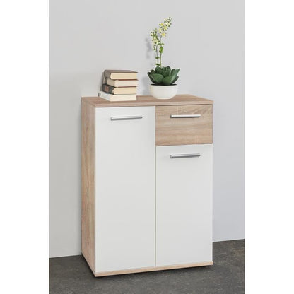 Jacky Small Buffet Storage Cabinet - Matted White and Sonoma Chene - Classic - L 60 cm