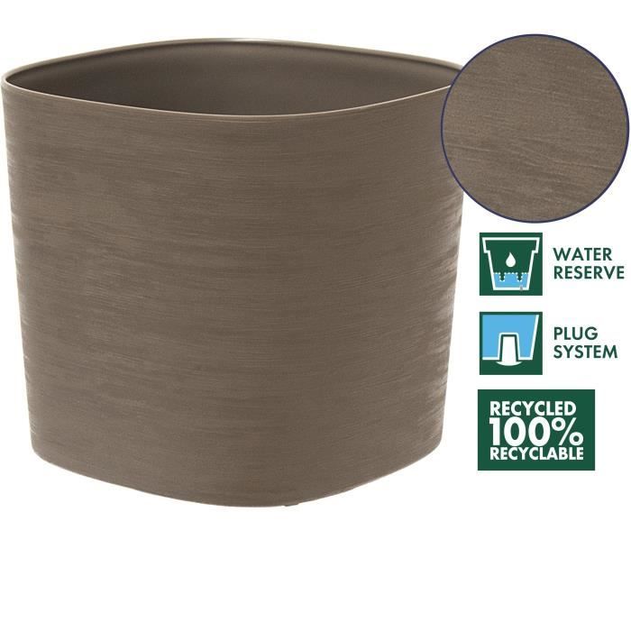 Pot with water reserve - GARDEN ID Respect - Taupe 20 x 20 cm - 100% household waste - 100% recyclable - Structured surface.