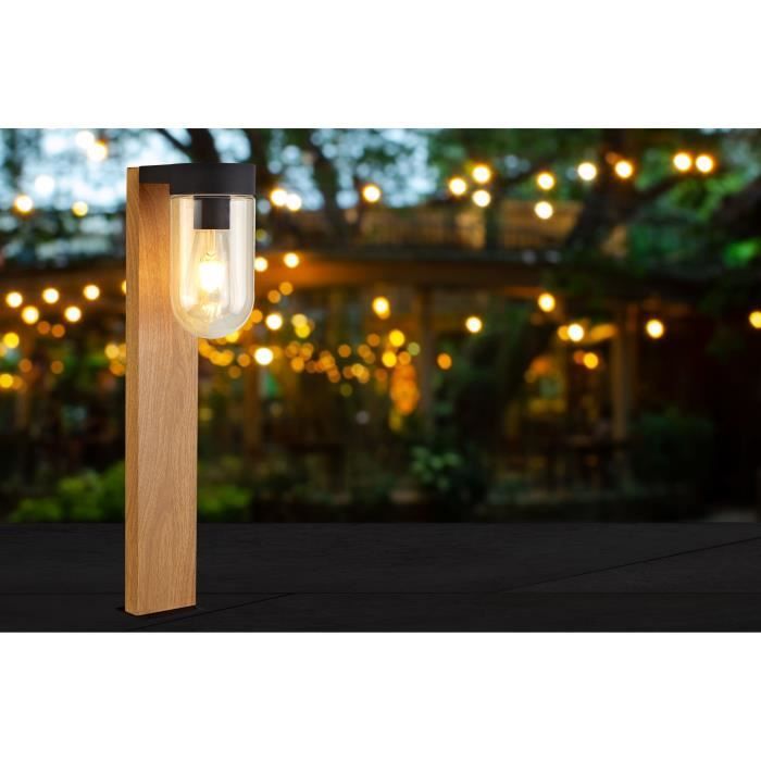 BRILLIANT - CABAR Outdoor bollard - dark wood colour/black - metal/glass E27 1x40W
