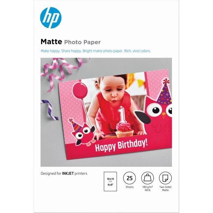 HP Matte Photo Paper, 180 g / m2, 10 x 15 cm, 25 sheets (7HF70A)