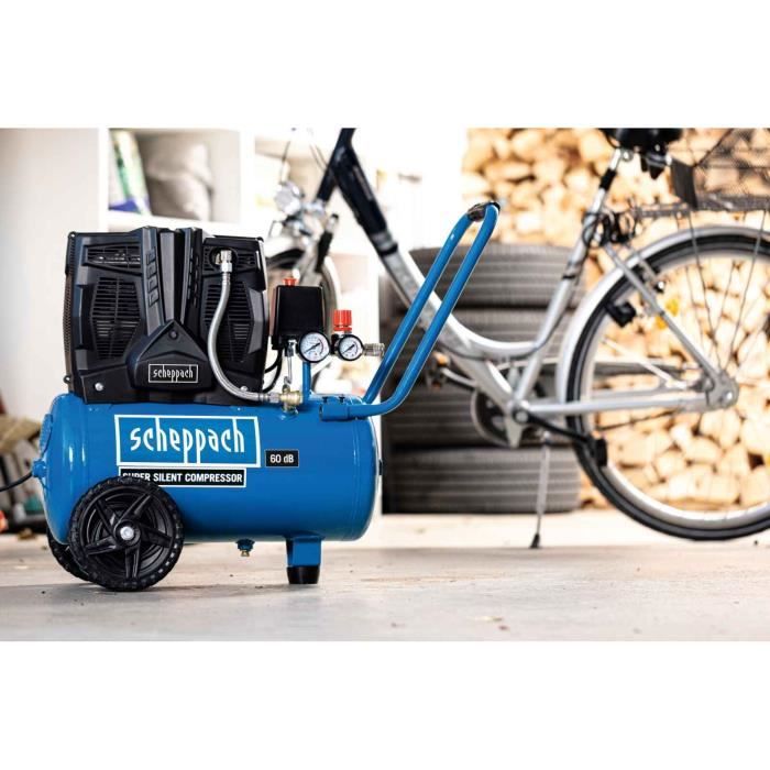 Silent horizontal two-cylinder air compressor Scheppach HC25Si - 24 L - 1100W - 8 bar - 1.5 HP