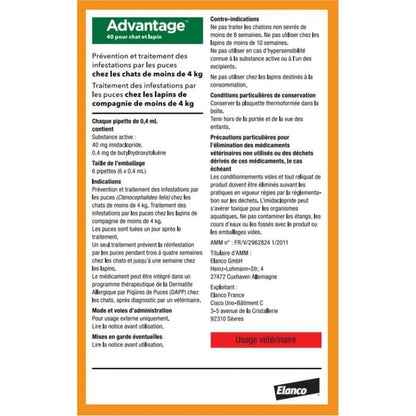 Advantage antipuce rabbit chat solution 1 to 4kg 6 pipettes