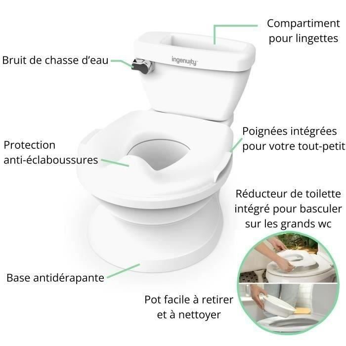 INGENUITY Mini Children's Toilet with Toilet Reducer Included, Musical Flush and Integrated Wipe Storage White