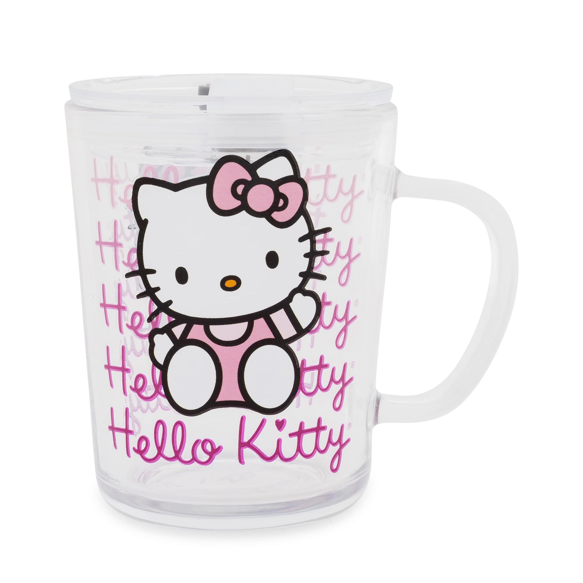 Sanrio Hello Kitty Pink Outfit Glass Mug With Lid | Holds 14 Ounces