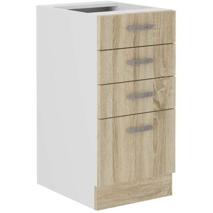 SARA low cabinet - 4 drawers - Sonoma oak decor - L40xD48xH82 cm - Worktop not included - Made in Poland
