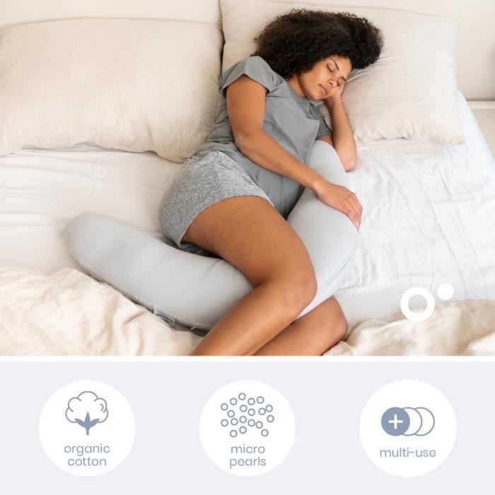 doomoo Twisty 2 in 1 Pregnancy & Nursing Pillow - Ultra Comfort - Ultra-fine Microbead Filling, Grey