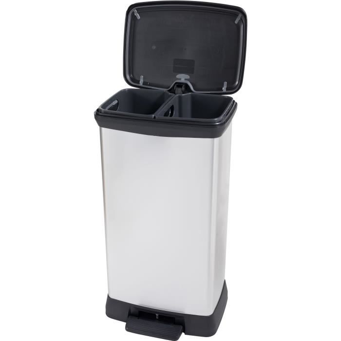 Duo Rectangle Bin - DECO BIN - CURVER - 46L (23+23L) - Double compartment - 39 x 29 x 72 cm - Metallic gray