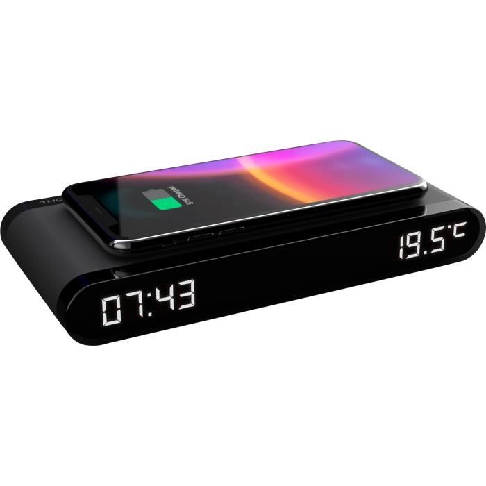 Alarm clock charging station - THOMSON - Black - 15W induction, Temperature, USB-C port, 230V power supply