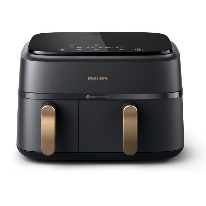 Oil-free fryer - PHILIPS - NA352/04 - 9L - Double basket - Touch screen + Accessories - Black